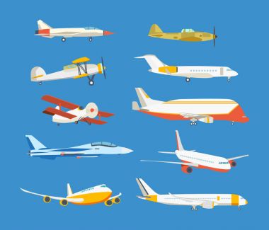 Uçak türleri: yolcu, sivil, airbus, askeri, çift kanatlı, uçak yüksek katlı.