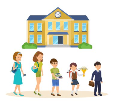 Bina, yarda okul, öğrencilerin sınıfa gidiyor ve eğitim okul.