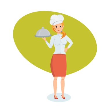 Cook markalı giysiler içinde elinde tepsi ile duruyor.