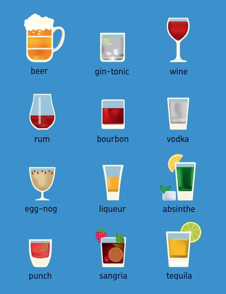 Ensemble de différentes boissons, cocktails et bières . — Image vectorielle