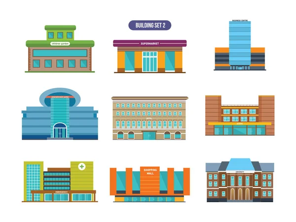 Conceito de ilustração - Edifícios urbanos fachadas e estruturas arquitetônicas . —  Vetores de Stock