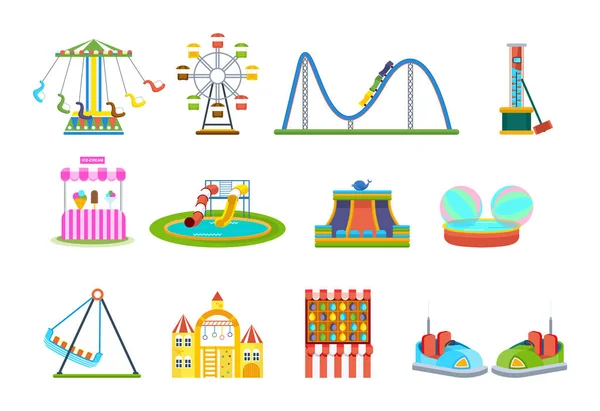Amusement park for children with attractions and fun games. — Stock Vector