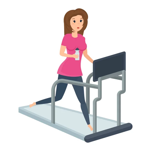 Girl engaged in fitness on treadmill, putting body in order. — Stock Vector