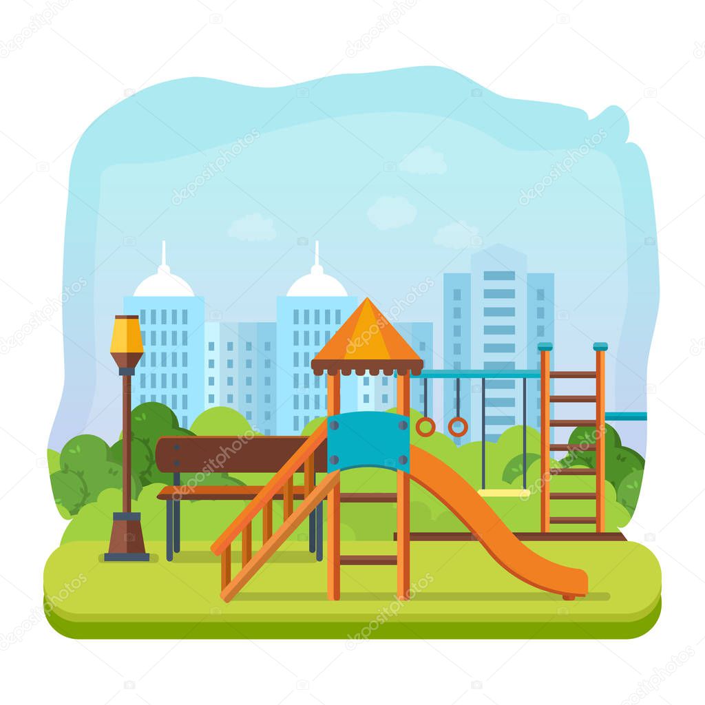 Kids playground, entertainment in form of horizontal bars and swings.