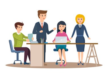 Ofis, iş adamı girişimci meslektaşları ile çalışan iş karakter.