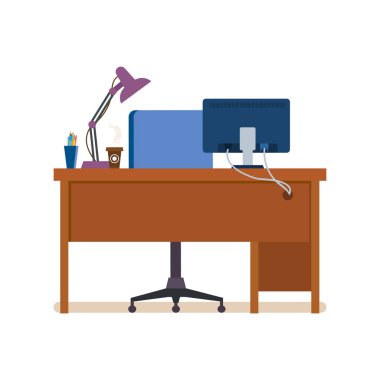 Ofis işyeri iç çalışma mobilya, aydınlatma ile Oda.