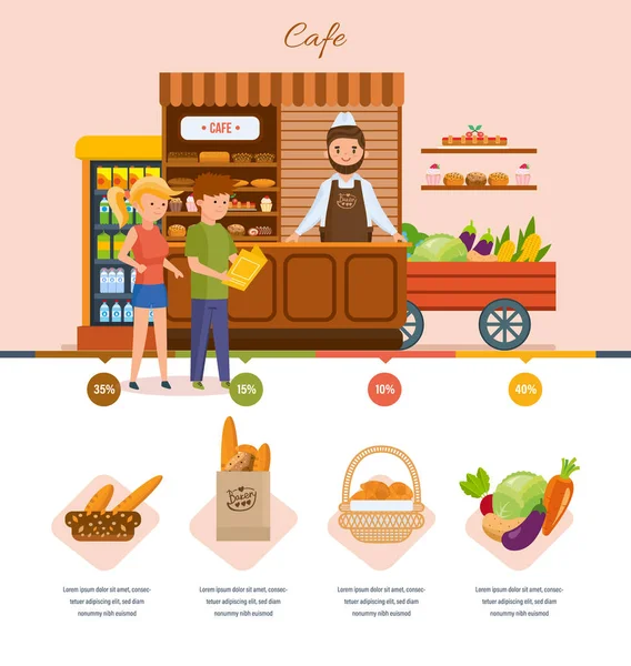 Young people in the cafe choose products from the menu. — Stock Vector