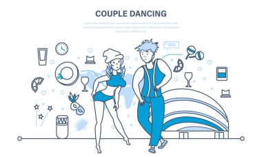 Erkek ve kadın hafif spor giyim, ritmik hareketleri ve müzik ile modern popüler dansları.