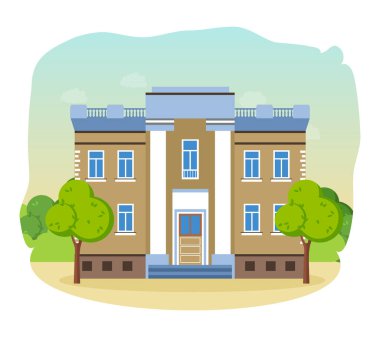 Halk Kütüphanesi dış görünümü. Kitaplarla ve çağdaş yapı, arşiv.