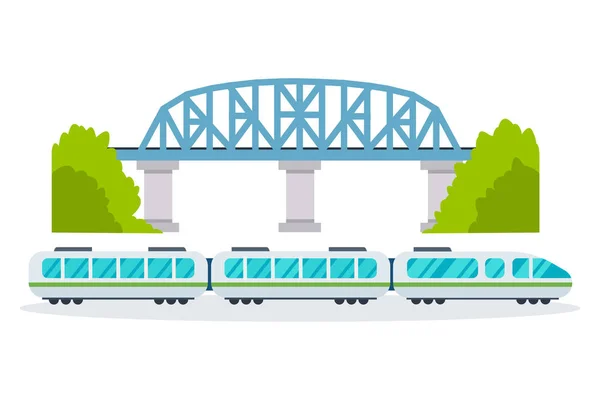 Moderní vlak na železnici, na ulici města a park. — Stockový vektor
