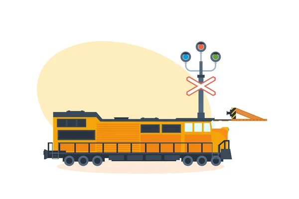 Tren en tren, en la calle de la ciudad. Ilustración vectorial aislada . — Vector de stock