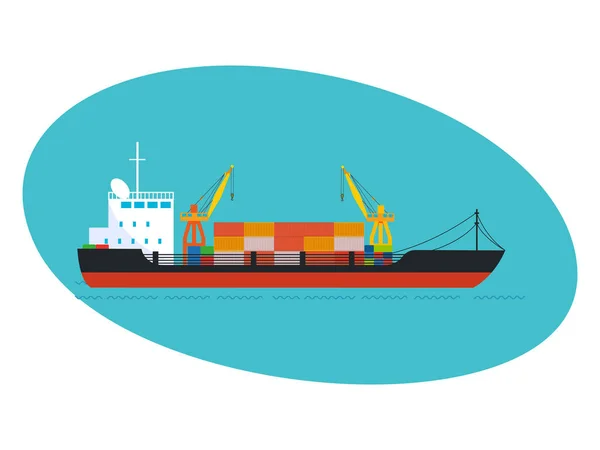Navio de carga comercial e de passageiros, com carga a bordo . — Vetor de Stock