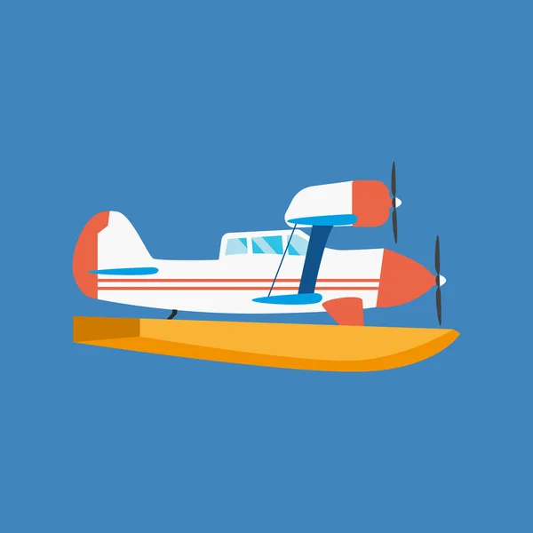 Modernes Amphibienflugzeug, das in der Luft und auf dem Wasser schwimmt. — Stockvektor