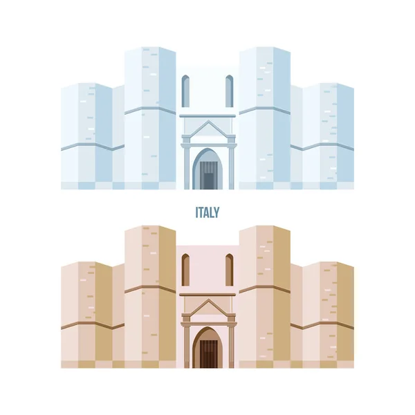 Edificio de Castel del Monte, situado en una pequeña colina . — Vector de stock
