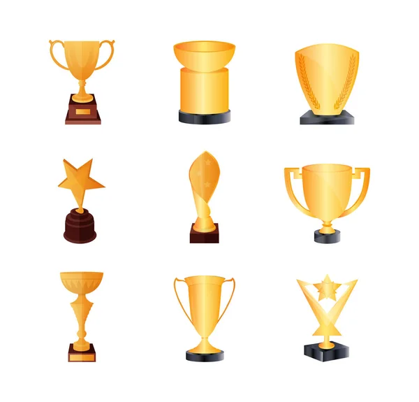 Набор различных видов бронзовых трофеев, бронзовых чаш. Кубок победителей . — стоковый вектор