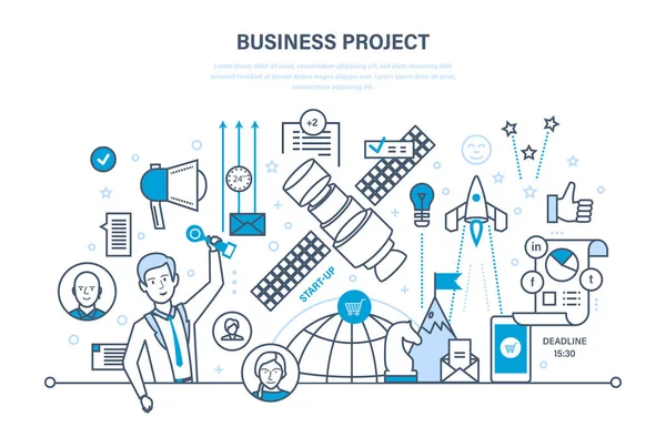 비즈니스 프로젝트, 제어, 시간 관리, 마케팅, 통계, 분석, 데이터 컨트롤. — 스톡 벡터