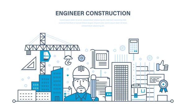 Stavební inženýr pracovní prostředí kolem staveniště. — Stockový vektor