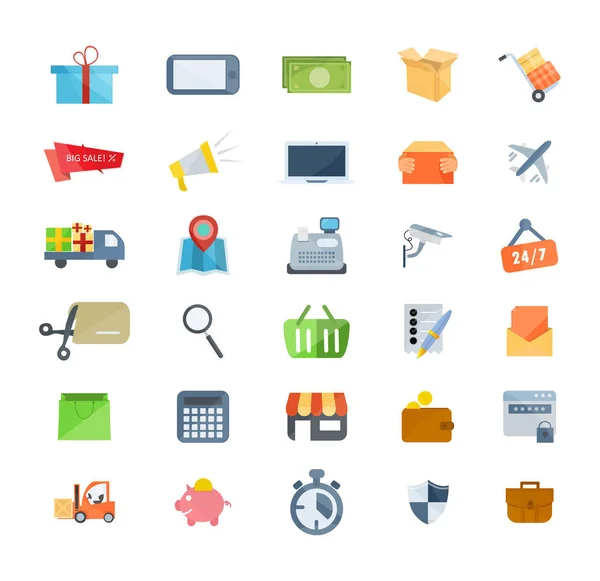 Eine Reihe von Symbolen für Marketing, Einkaufen, E-Commerce, technische Unterstützung, Lieferung. — Stockvektor