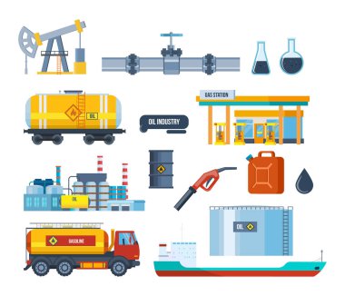 Petrol endüstrisi kümesi: bitki, üretim, ulaşım, depolama için donatım.