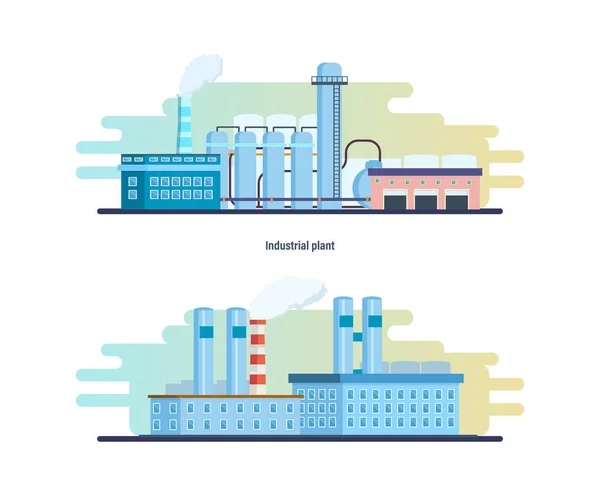 Edifícios de umas fábricas industriais e químicas, estações, trabalho de recurso . —  Vetores de Stock