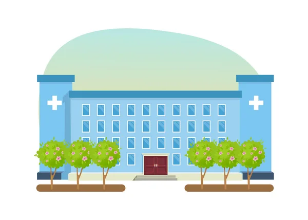 Moderna sjukhusbyggnaden, hälso-och sjukvården, medicinsk anläggning med alla avdelningar. — Stock vektor