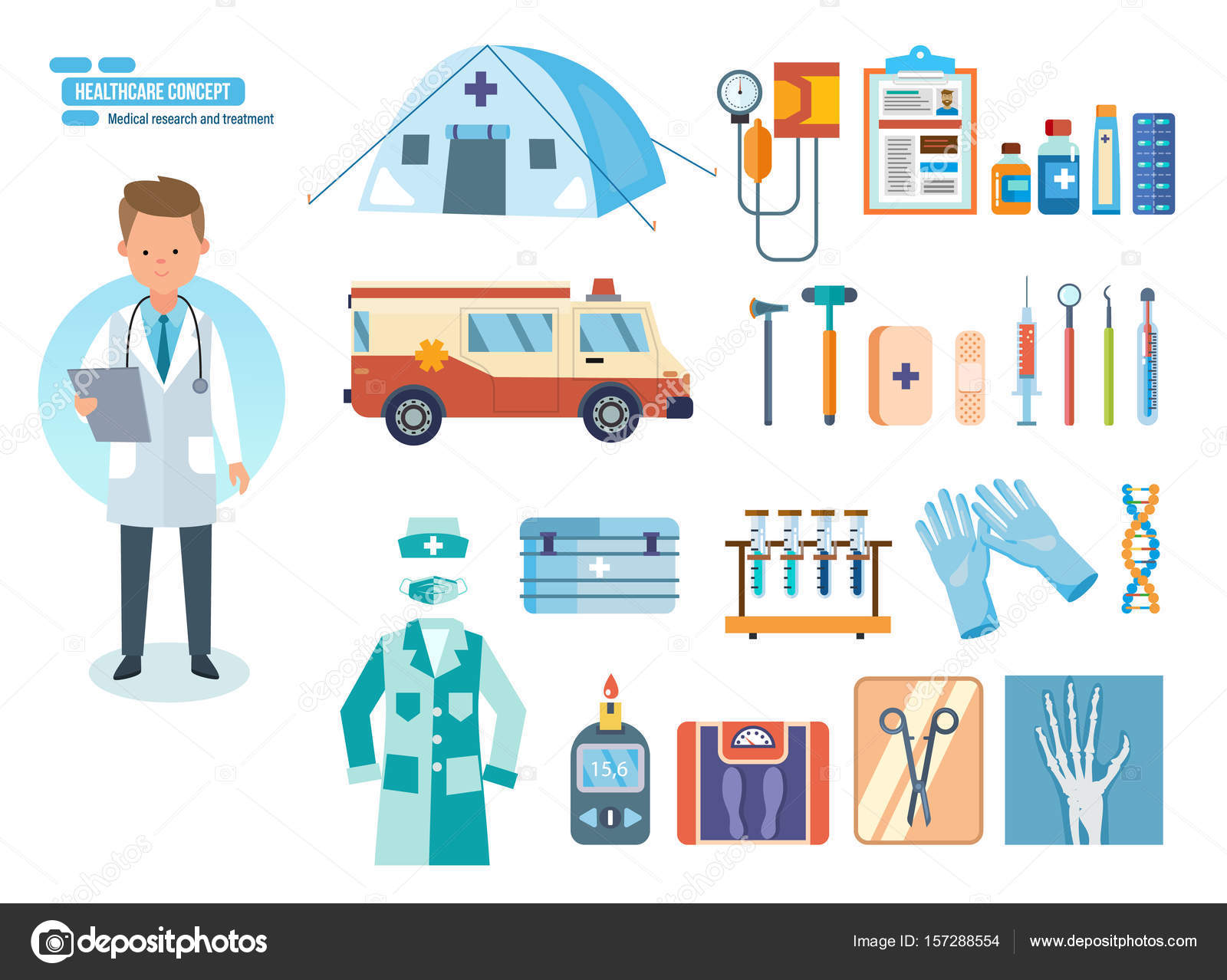 Set of tools for medical research, treatment, work in institution