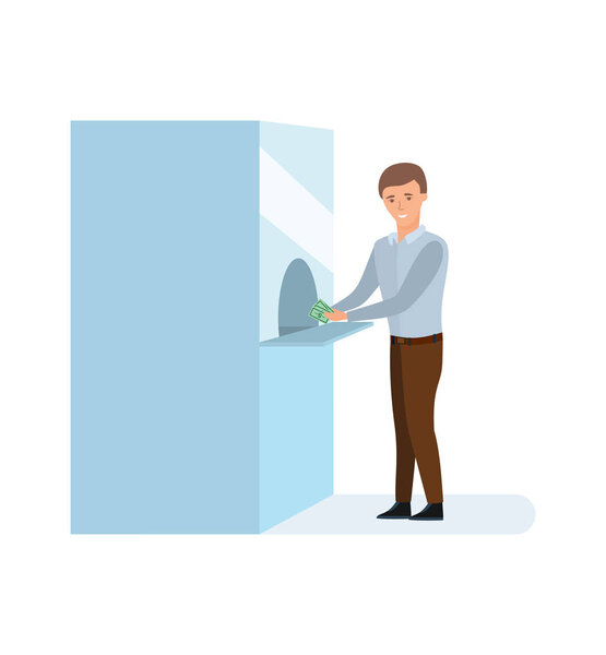 Человек рассчитывается деньгами в банке, проводя расчетные финансовые операции
.