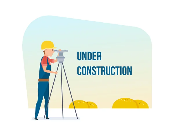 Cadastral engineer conducting land management expertise, conducting land markings. — Stock Vector