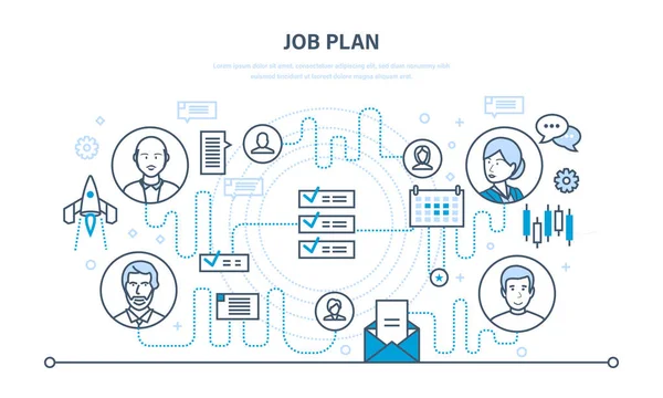 Job plan tid förvaltning, organisation, planering, kommunikation, evenemangsplanerare. — Stock vektor