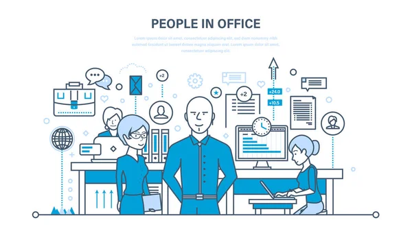 Orang-orang di kantor, kerja sama tim, mitra, kolega, orang bisnis, komunikasi, kerjasama - Stok Vektor