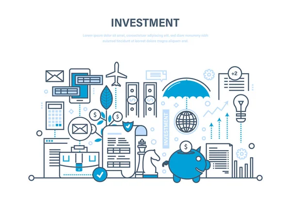 Investimentos financeiros, marketing, análise, segurança de depósitos, segurança poupança financeira . — Vetor de Stock