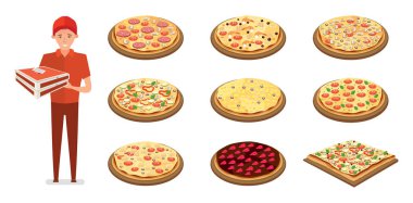 İtalyan pizza pizza teslim kişi farklı dolguları ile türleri.