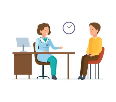 Doktor terapist hastanın alır, kişisel kart ile çalışır, şikayetlerini dinler.