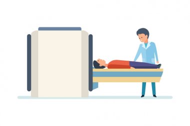 Tıbbi araştırma. Doktor MRI tarama hastanede hasta hazırlığı.