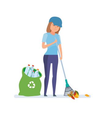 Genç kız, plastik şişe toplama ve geri dönüşüm çöp Temizleme.