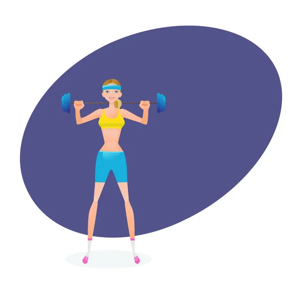 Красивая девушка в летней спортивной одежде, занимается тяжелой атлетикой . — стоковый вектор