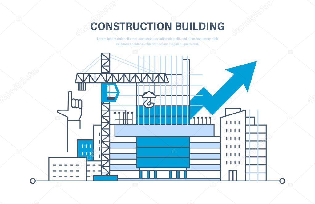 Architectural building work, construction site, with technical equipment and machines.