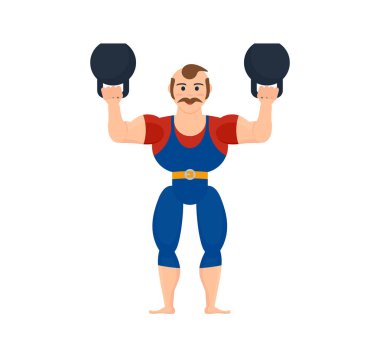 Çizgili takım elbiseli, güç egzersizleri dumbbells ile gösterilen atlet.