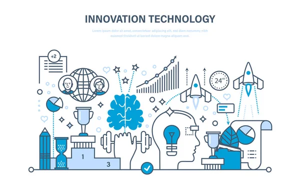 Innovatie technologie. Creatief denken en proces, de ontwikkeling van de systemen van bedrijven, marketing. — Stockvector