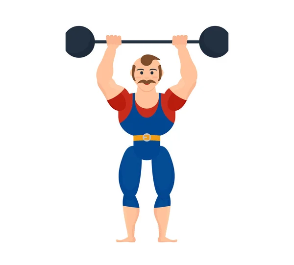 Athlete, in striped suit, showing the strength exercises with barbell. — Stock Vector