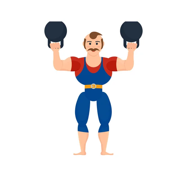 Athlete in striped suit, showing the strength exercises with dumbbells. — Stock Vector