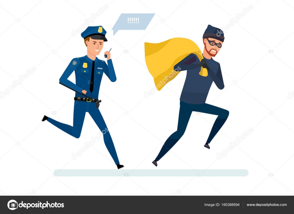 Criminal thief with money, runs away from police officer. Stock Vector  Image by ©ideyweb #160388594