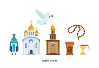 Çapraz, kilise, kilise, Hıristiyan güvercin ile şube, rahip cüppe içinde.