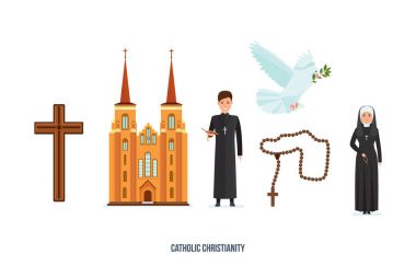 Katolik haç, katedral, rahip ve rahibe, güvercin Şubesi, Tanrı ile.