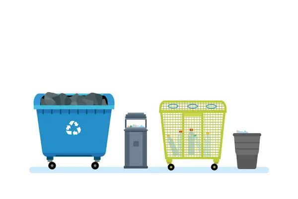 Çöp kutuları, konteyner, çöp türleri için farklı türde. — Stok Vektör