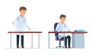 Doktor ile hasta ve belgeler kişisel kartlar çalışıyor.