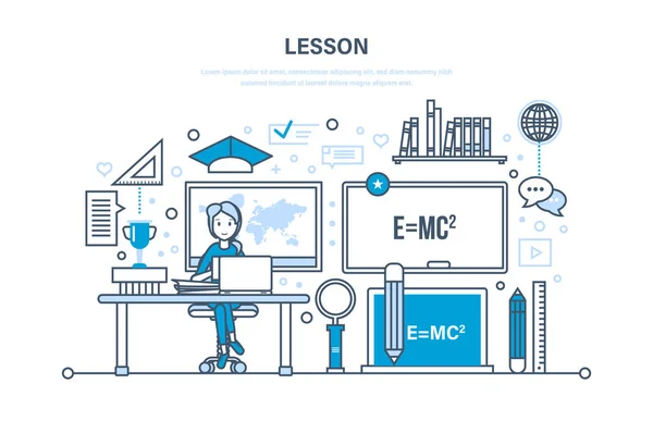 Educação, formação, aprendizagem, escola, lição universitária, conhecimento, ciência, ensino, competências . — Vetor de Stock