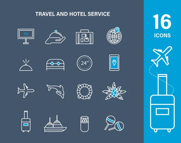 Set pictogrammen van reis en verblijf en service. Vakantie, reizen, reis. — Stockvector