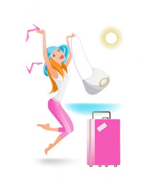 Yaz gününde kız turistik geziye dinleniyor.