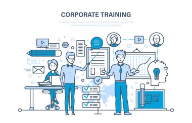 Kurumsal eğitim, eğitim, öğrenme. Ders veriyorum. Konferans, tanıtım.